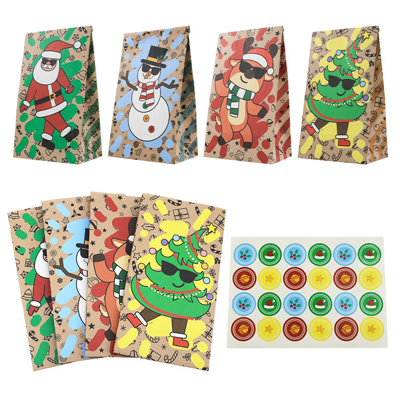 Xmas Food Snacks - Christmas Paper Bags 24Pcs New Square